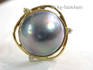 AAA real South Sea black Mabe Pearl Rings 14KT gold 20m  