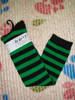 New Women Stripe Green Black Knee High Socks b076  