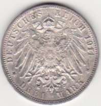 Almost UNC 1911F Wurttemburg 3 Mark KM 636  