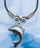 Unisex, Ladies, Mens Hematite dolphin black cord necklace  