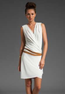GRAHAM & SPENCER Stretch Jersey Wrap Dress w/ Leather Belt in Stone at 