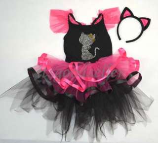 Halloween Kitty Cat Girl Party Ballet TuTu Leotard Fancy Dress 2 8Y 