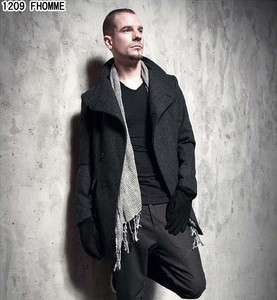 Men Fashion French front Style Woolen Trench Coat  