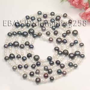 4MM WHITE 8 9MM BLACK AKOYA PEARL NECKLACE 60 120  