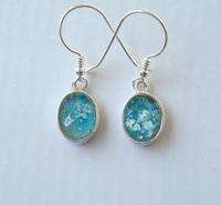   Glass dangle earrings Israeli silver verre romain vidrio romano aritos