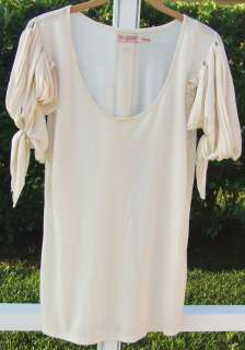 JUICY COUTURE IVORY SHORT TIE SLEEVE SHIRT SILK BLEND TOP BLOUSE 