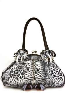 Brown Designer Washed Leopard Inspired Kisslock Celebrity bag Handbag 