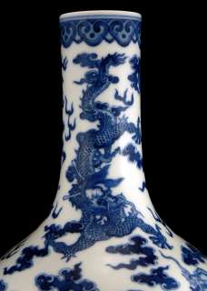 Qianlong Mark Blue & White Porcelain Cobalt IMPERIAL Dragon Vase dish 
