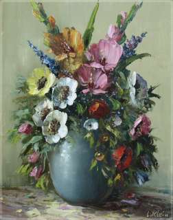 Gemälde L. Klein Blumenstillleben ~1960 Blumen  