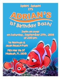 Set of 10 Finding Nemo Personalized Invitations Set B  