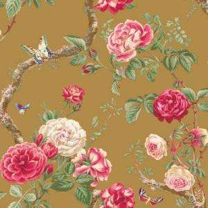 The Wallpaper Company 56 Sq.ft. Gold Large Rose And Vine Wallpaper 