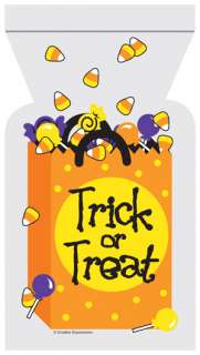 Trick or Treat Cello Halloween Themed Party Favor Zippered Treat Bags 
