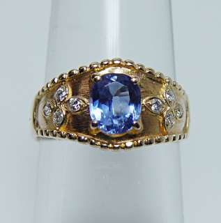 Vintage Sapphire Diamond Etruscan Ring 14K Gold Estate Jewelry  