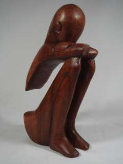 Hand Carved Suar Wood Weeping & Thinking Abstract Sculpture