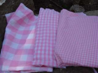 PIECES of VINTAGE PINK & WHITE GINGHAM CHECK FABRIC  