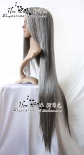 Carve scalp Long Silver Gray Cosplay Straight Wig 100cm  