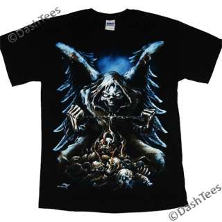 GRIM REAPER WINGS SKULL CHAIN FLAMES GOTHIC NEW T SHIRT  