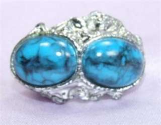 Vintage Faux Turquoise Glass Adjustable Cocktail Ring  