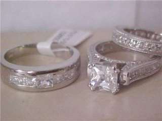 His & Her Hers 3pc Princess Wedding Band Ring Set Antiq  