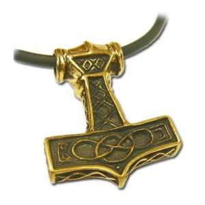 XL Bronze Thors Hammer Anhänger mit Kette Wikinger Mjölnir Blitz 