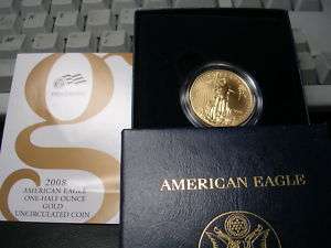 2008 W 1/2 oz Burnished UNC Gold Eagle $25 Box COA  
