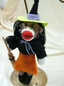 New Monkeez Sock Witch Monkey Broom Halloween Ornament  