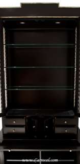   Lacquer Secretary Bookcase Cabinet with Silver Leafing by E.J. Victor