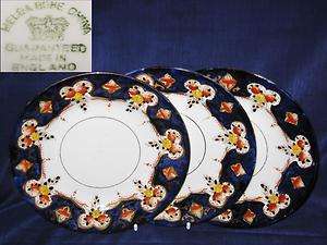   BONE CHINA 3 x SIDE PLATES COBALT BLUE FLORAL SWAGS GILTED GOLD  