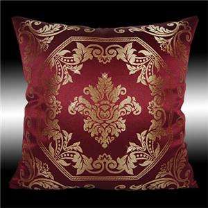 2X GOLD DAMASK BURGUNDY PILLOW CASES CUSHION COVERS 16  