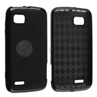 Black Argyle TPU Rubber Phone Case+LCD Cover+Stylus For Motorola Atrix 