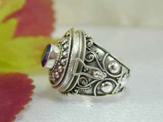 RARE AMETHYST CZ 92.5% .925 Sterling Silver POISON RING Bali Indonesia 