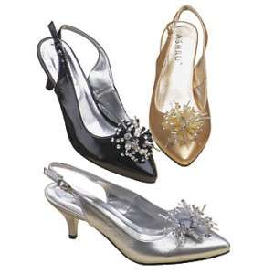 ASHRO Womens Brand New GOLD Alluring Kitten Heel Shoe Size 11W   11 W 
