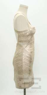 Herve Leger Gold Metallic Low Back Bandage Dress Size Medium  