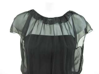 MENDEL Black Shear Short Sleeve Fur Trim Dress Sz 10  
