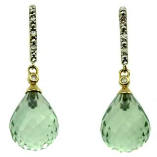 10k yellow gold green amethyst and diamond earrings  