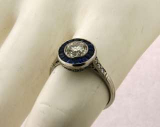Lovely Antique Art Deco .90C Diamond 22 Sapphires 18k Gold Ring  