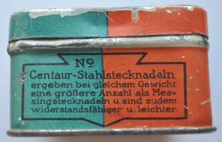 RARE 1930s Germany CENTAUR Stahlstecknadeln Tin Box , size 55x55 