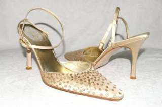 Badgley Mischka Gold Sequin Ankle Strap Heels Womens 38 / 8   Italy 