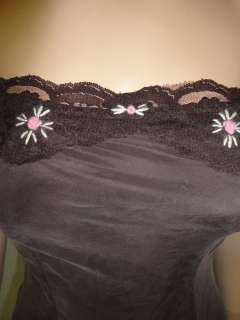 Manoush Brown Silk Flower Embroidered Criss Cross Back Mini Dress S 