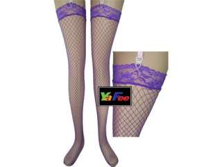 Sexy PURPLE Top Thights high Fishnet Stockings sheer  