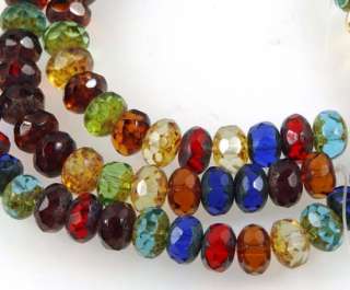   glass Faceted Gemstone Donut Picasso Multi Color Rondelle Beads  