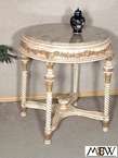 French antiqued White Finish Occasional Ornate Round Table w/ Marble