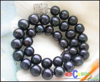 HUGE REAL 17 13mm ROUND TAHITIAN BLACK PEARL NECKLACE  