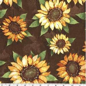  45 Wide Bon Appetit Large Sunflowers Brown Fabric By The 