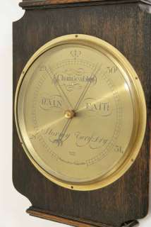   Scottish Carved Oak Barley Twist Barometer/Thermometer With Brass Dial