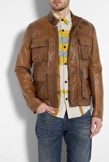Belstaff  Antique Tan Perforated Leather Brad Jacket by Belstaff