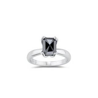   73 Cts Black Diamond Solitaire Ring in 14K White Gold 3.0 Jewelry