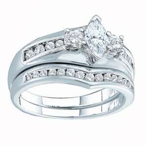   Carat Marquise Round Diamond 14k White Gold Bridal Set Ring Jewelry