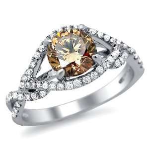   62ct Fancy Brown Round Diamond Engagement Ring 14k White Gold Jewelry