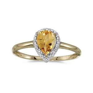 10k Yellow Gold Pear Citrine And Diamond Ring (Size 5.5) Jewelry